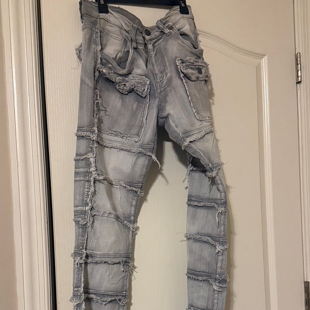 Distressed Gray Denim Jeans